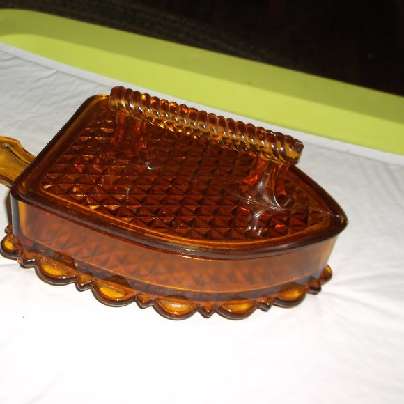vintage amber pressed glass candy dish.